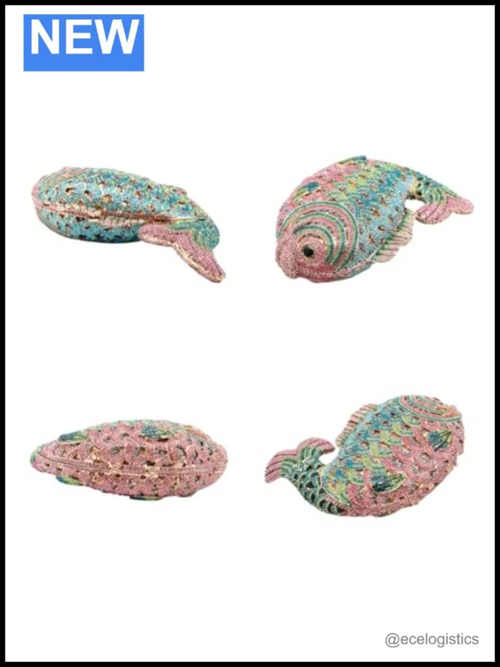 Rhinestone Fish Clutch Evening Bag Sparkling Crystal Wedding Party Purse Mini